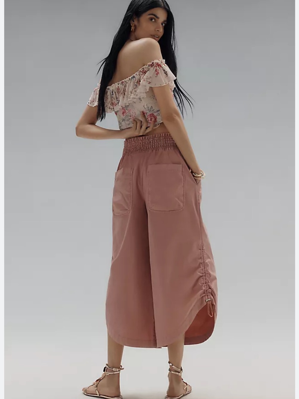 Anthropologie Dusty Rose Smocked Waist Wide Leg Parachute Pants Size Small - Picture 3 of 11